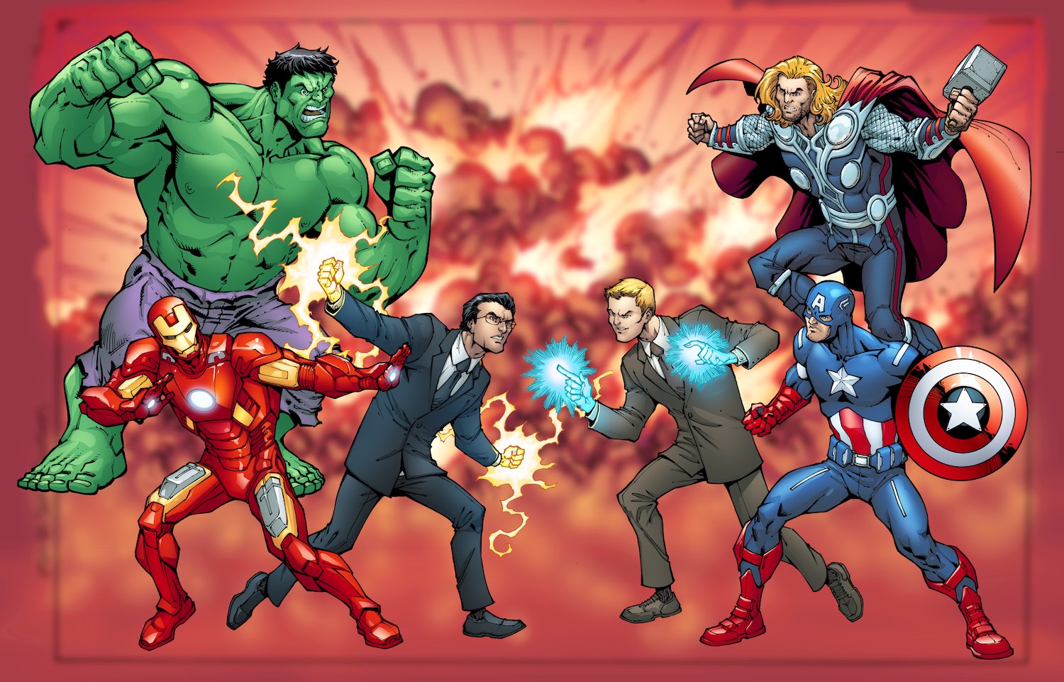 Marvel illustration featuring ESPN's Mel Kiper and Todd McShay as 'The Draft Avengers'